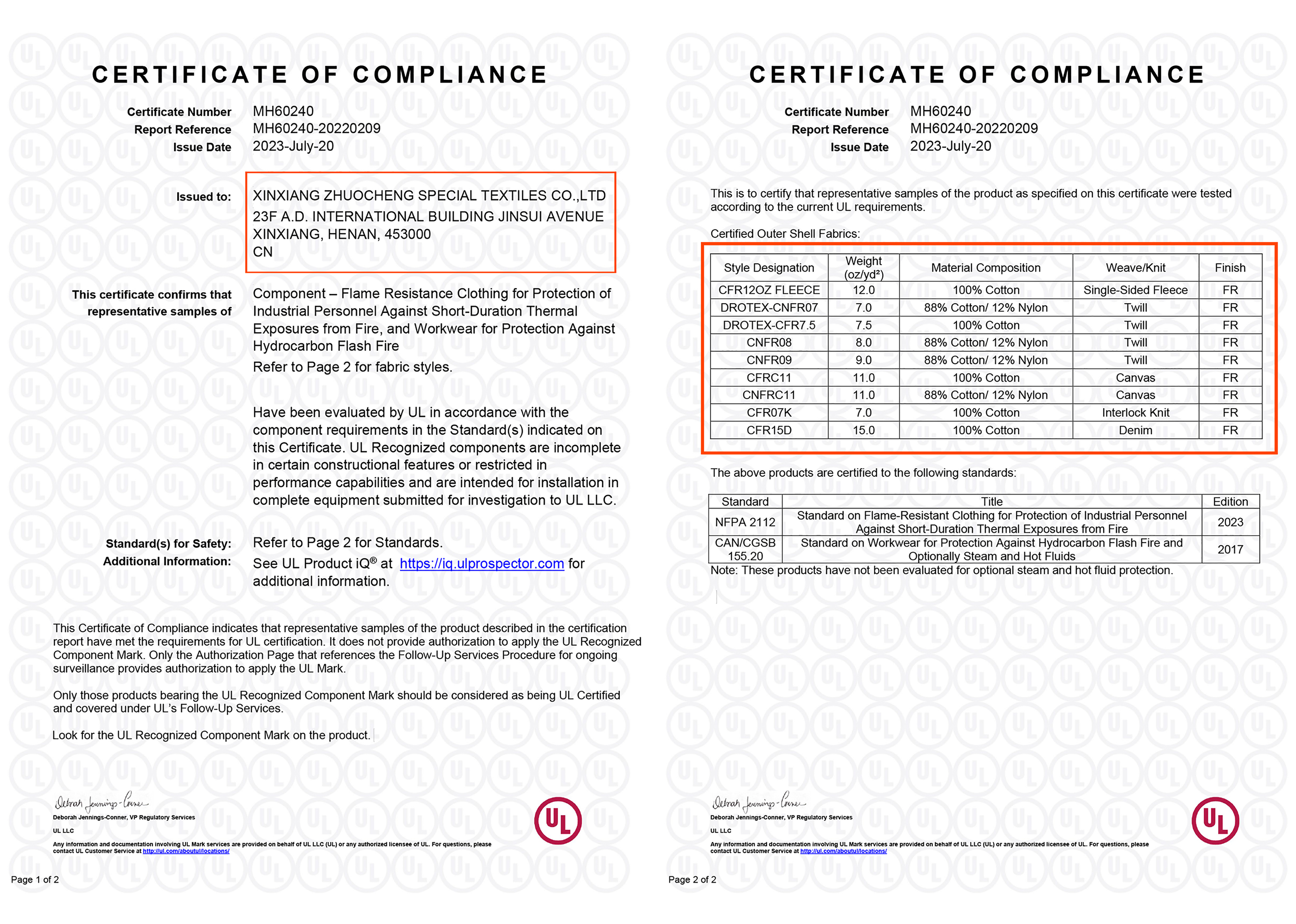 UL certified flame retardant fabric