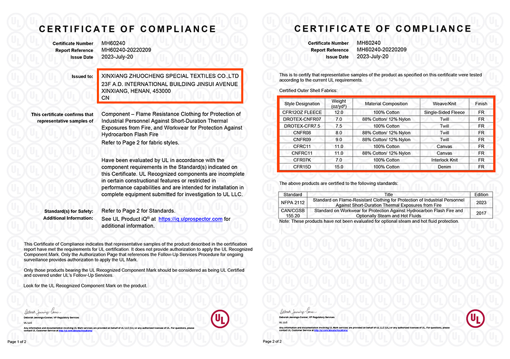 UL certified flame retardant fabric