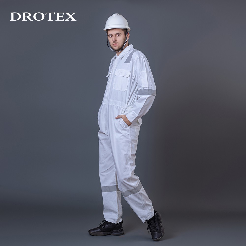 Cotton White Reflective Fire Rated Coverall Working Uniform | DROTEX
