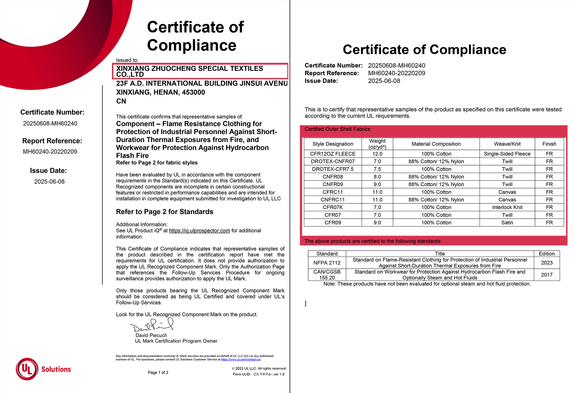NFPA 2112 and UL Certified DROTEX Flame Retardant Fabric